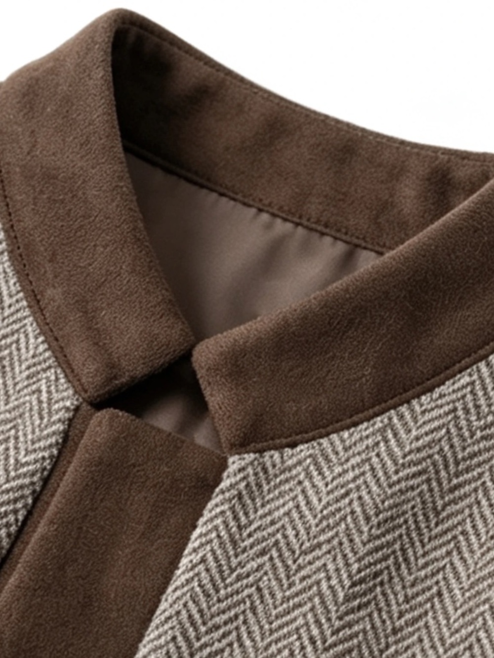 Classic Herringbone Print Open Front Blazer Jacket - Picture 4 of 5